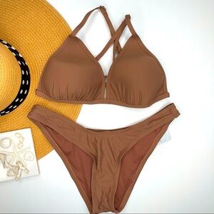 NEW VYB Swim Molded Cup Triangle Bra & High Waist High Leg Bottoms Bikini